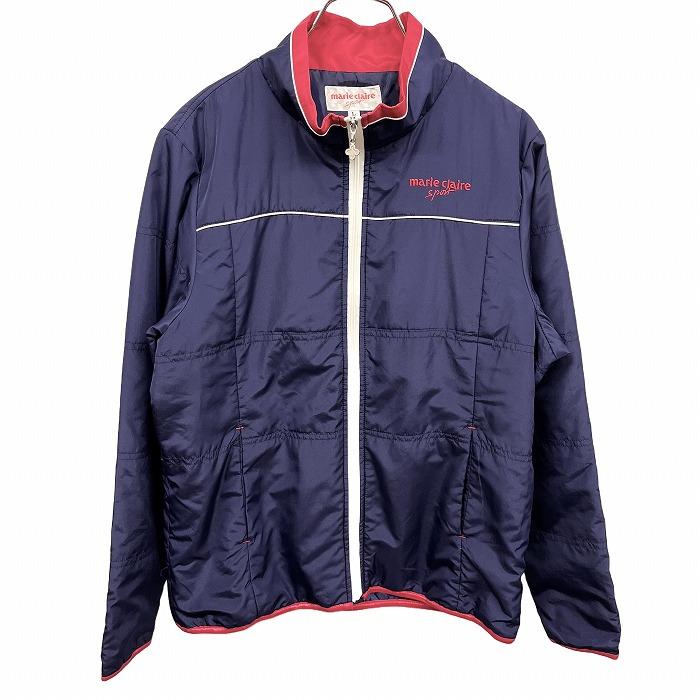 マリクレール スポール marie claire sport 薄手 中綿入り ジャケット ハイネック 長袖 ロゴ刺繍 ポリ100% L ネイビー 紺×赤 レディース | Marie Claire