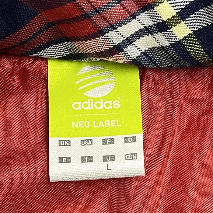 アディダス ネオレーベル 若干薄手 中綿入り ジャケット パーカー チェック フード脱着可 長袖 ポリ×綿 L 赤×紺×黄×白 レディース | adidas neo | 03