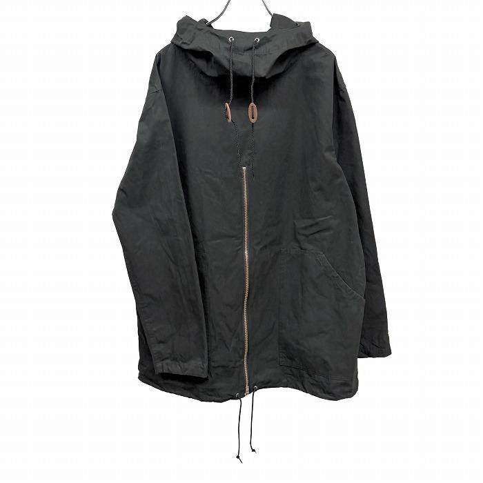 ナプロン NAPRON 少し薄手 プルオーバーパーカー ハイネックフード 裏地無し 無地 長袖 裾とフードに調節紐 綿100% 3.5 ブラック 黒 メンズ | napron