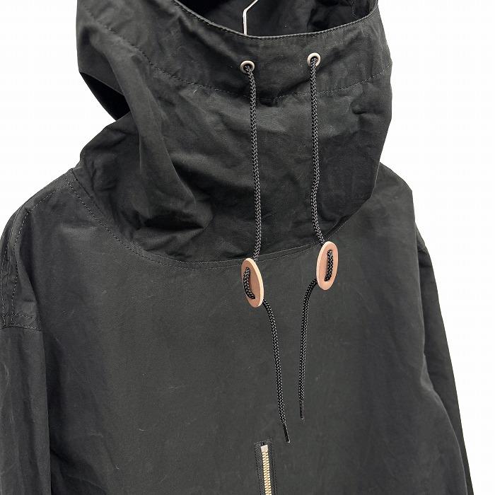 ナプロン NAPRON 少し薄手 プルオーバーパーカー ハイネックフード 裏地無し 無地 長袖 裾とフードに調節紐 綿100% 3.5 ブラック 黒 メンズ | napron | 02