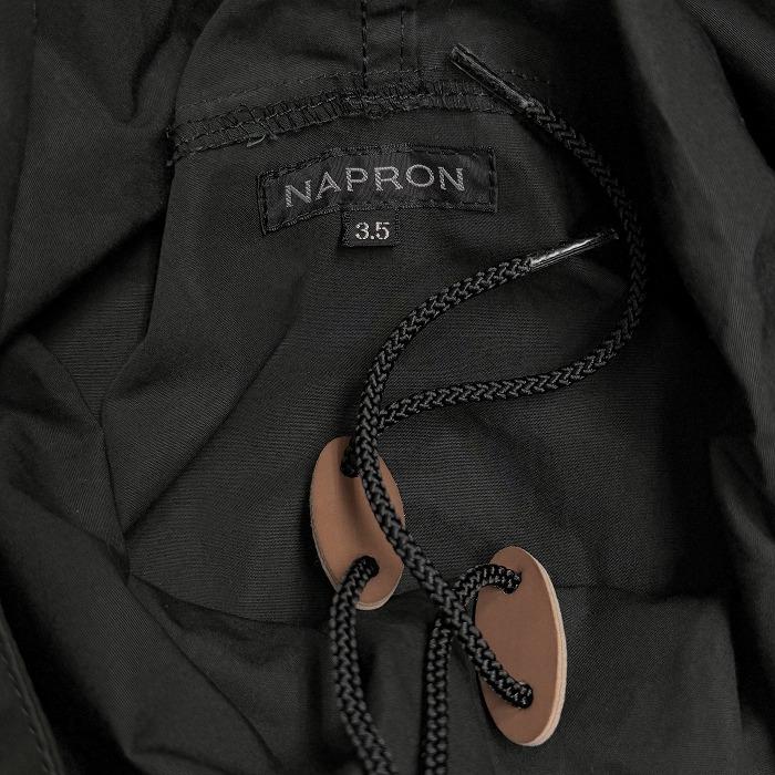 ナプロン NAPRON 少し薄手 プルオーバーパーカー ハイネックフード 裏地無し 無地 長袖 裾とフードに調節紐 綿100% 3.5 ブラック 黒 メンズ | napron | 04