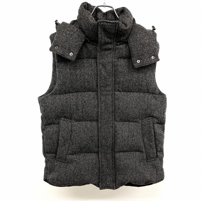 INHERIT - M メンズ ダウンベスト フード脱着可 ドットボタン×ダブル