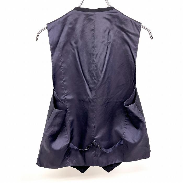 ジレ ベスト メンズ 男性 ノースリーブジャケット マイクロストライプ ボタン留め 裏地付き Vネック シンチバック - ネイビー 紺 |  | 01