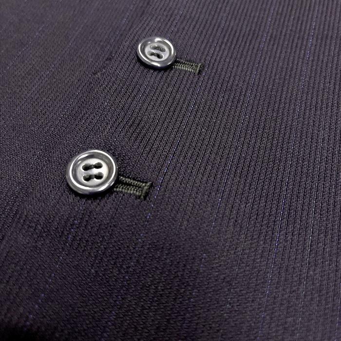 ジレ ベスト メンズ 男性 ノースリーブジャケット マイクロストライプ ボタン留め 裏地付き Vネック シンチバック - ネイビー 紺 |  | 02