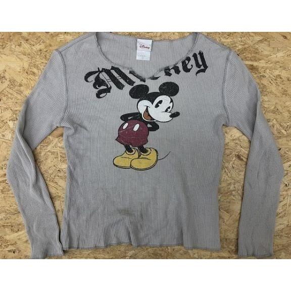 Disney ディズニー L レディース メンズ ワッフルカットソー サーマル 長袖 スリットネック イラストプリント ミッキーマウス グレー Cl Undo Rowa ヤフー店 通販 Yahoo ショッピング