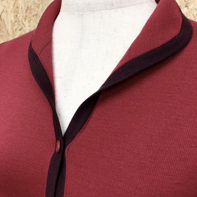 【日本製】 JACQUES ESTEREL カットソーカーディガン ショールカラー 長袖 ウール100% 38 ベイクドレッド×チャコールグレー レディース |  | 01