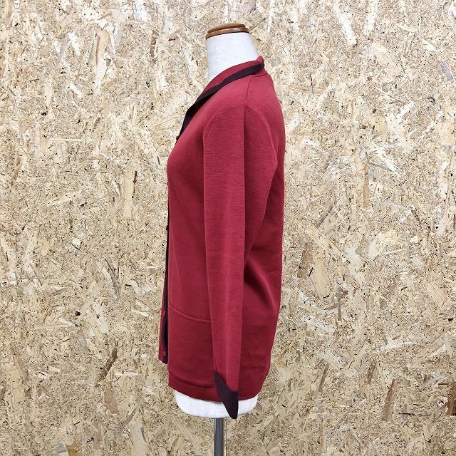 【日本製】 JACQUES ESTEREL カットソーカーディガン ショールカラー 長袖 ウール100% 38 ベイクドレッド×チャコールグレー レディース |  | 02