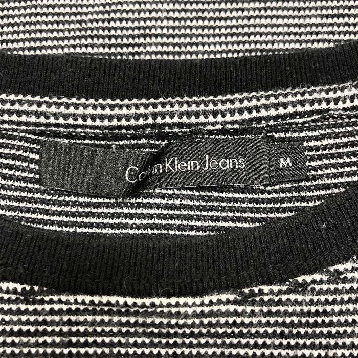 CK CALVIN KLEIN JEANS カルバンクライン ジーンズ M レディース(メンズ？) カットソー ストレッチ ボーダー 丸首 長袖 綿100% 黒×白｜undo-rowa｜04