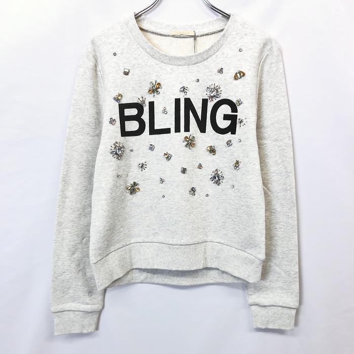 CROLLA aqua girl スウェット トレーナー 裏毛 ビーズデザイン 長袖 綿100% 38 杢オフホワイト (グレーMIX) レディース