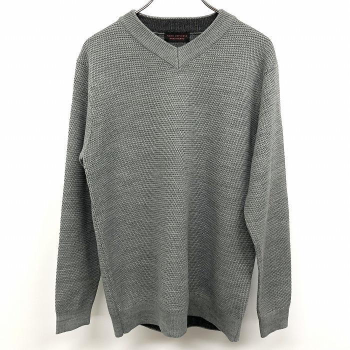 nano・universe ナノユニバース S メンズ プルオーバー カットソー 鹿の子 無地 Vネック 長袖 アクリル×ウール×ナイロン ヘザーグレー | NANO universe