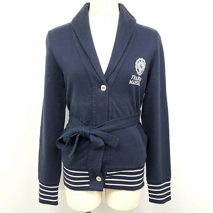 FRANKLIN ＆ MARSHALL - S レディース スウェット ショールカラー カーディガン カットソー 裏毛 プリント 長袖 綿100% 紺