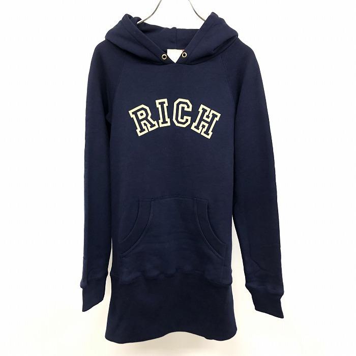 【新品】rich リッチ F 売れ筋商品|||レディース スウェット プルオーバーパーカー スリムフィット 裏毛 ロゴプリント ラグラン 長袖 綿100% ネイビー 紺