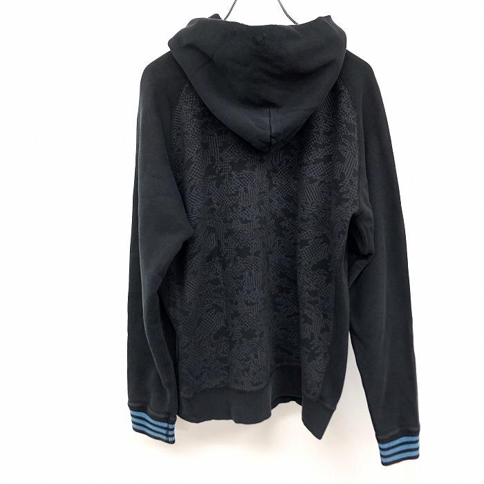 adidas アディダス O XL レディース スウェット ジップパーカー 裏毛 迷彩のマルチパターン柄 長袖 綿100% ブラック系×ブルー 黒系 | adidas