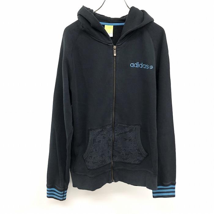adidas アディダス O XL レディース スウェット ジップパーカー 裏毛 迷彩のマルチパターン柄 長袖 綿100% ブラック系×ブルー 黒系 | adidas | 01