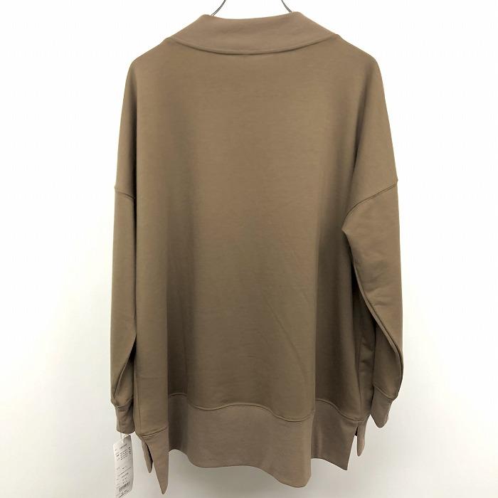 【新品】monaca - M-L レディース スウェットシャツ カットソー モックネック 裏毛 英字プリント 長袖 ロングテール 杢モカブラウン系 茶系 |  | 01
