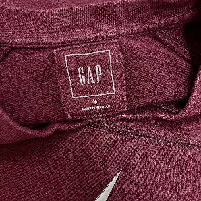 ギャップ GAP スウェットシャツ トレーナー 裏毛 Vガゼット フロッキープリント ロゴ ラグラン 長袖 綿100% M ワインレッド 赤紫系 メンズ | GAP | 02