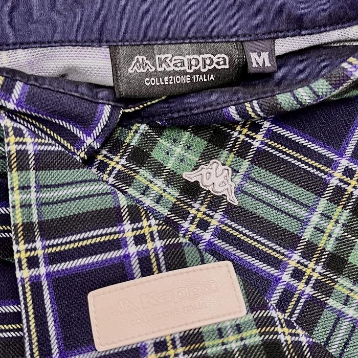 Kappa チェック柄ポロシャツ M Kappa（カッパ） ポロシャツ チェックシャツ風 ロゴ 長袖 ポリ100% M