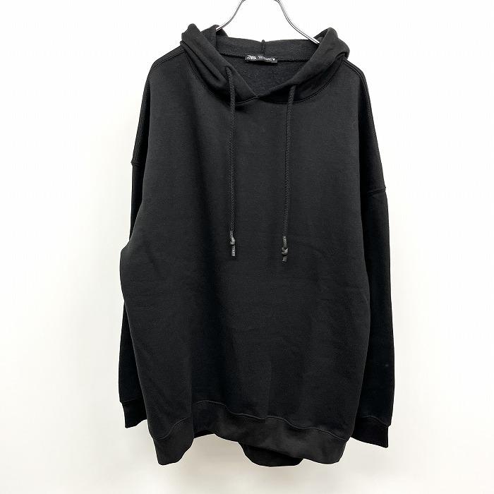 ザラ ZARA プルオーバー パーカー スウェット 長袖 裏起毛 無地 ポリエステル×綿×ポリウレタン M ブラック 黒 メンズ(レディース？) | ZARA