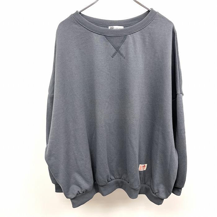 ジャバ JaVa スウェットシャツ トレーナー 長袖 裏毛 ロゴ Vガゼット ルーズシルエット ポリ×綿 M 杢グレーネイビー 杢紺系 レディース | Java