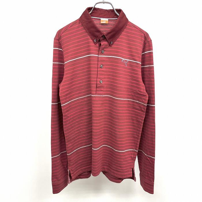 PUMA（プーマ） ポロシャツ 長袖 ボーダー ボタンダウン ロゴ刺繍