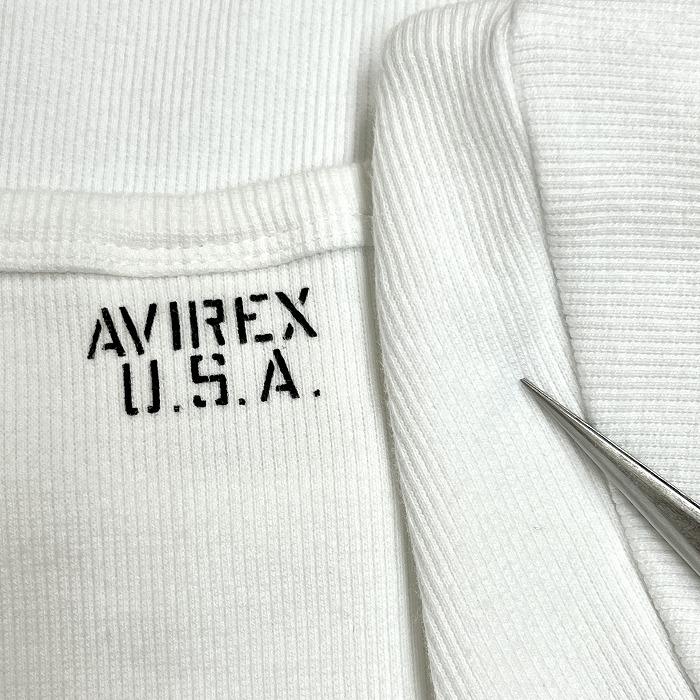 アヴィレックス AVIREX U.S.A. リブカットソー ストレッチ スリムフィット 長袖 ロゴ 丸首 綿×ポリウレタン M ホワイト 白×黒 メンズ | AVIREX | 02