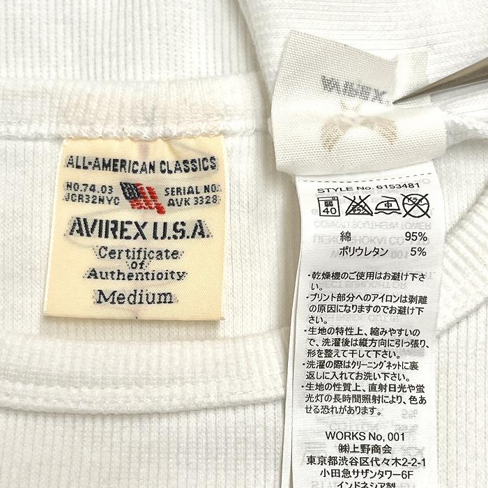 アヴィレックス AVIREX U.S.A. リブカットソー ストレッチ スリムフィット 長袖 ロゴ 丸首 綿×ポリウレタン M ホワイト 白×黒 メンズ | AVIREX | 03