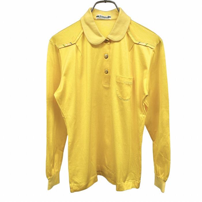 パリス Paris ポロシャツ Tシャツ生地 丸襟 長袖 肩にストライプ