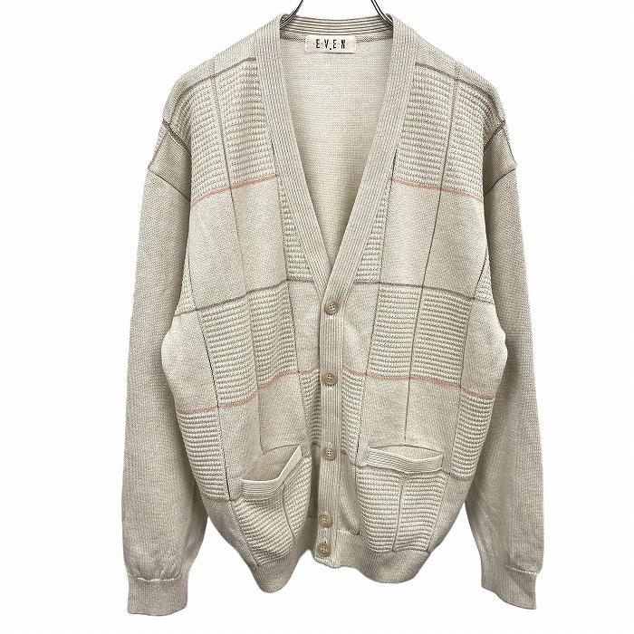 EVEN カーディガン チェック Vネック ボタン留め 長袖 日本製 綿