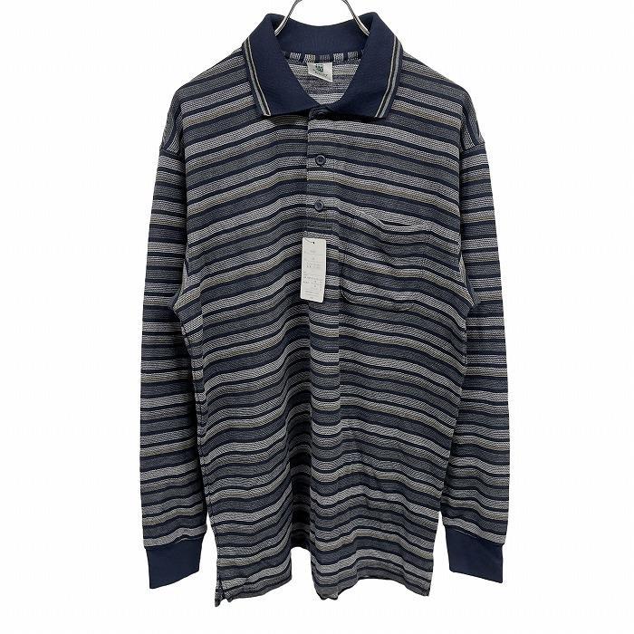 お値下げ⭐️GREYSON ボーダー　ストライプ　ポロシャツ Mサイズ 新品】STUART KENT ポロシャツ ボーダー Tシャツ生地 長袖 胸ポケット