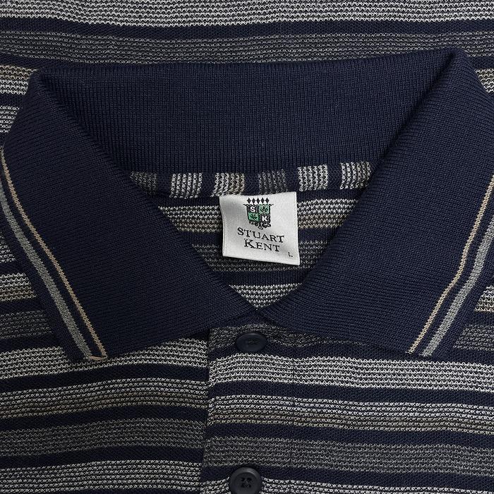 新品】STUART KENT ポロシャツ ボーダー Tシャツ生地 長袖 胸ポケット