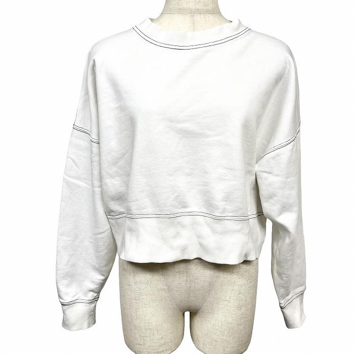 ジーナシス JEANASIS スウェットシャツ トレーナー 裏毛 着丈が短い 無地 長袖 カットソー 綿100% F ホワイト 白×黒 レディース | JEANASIS