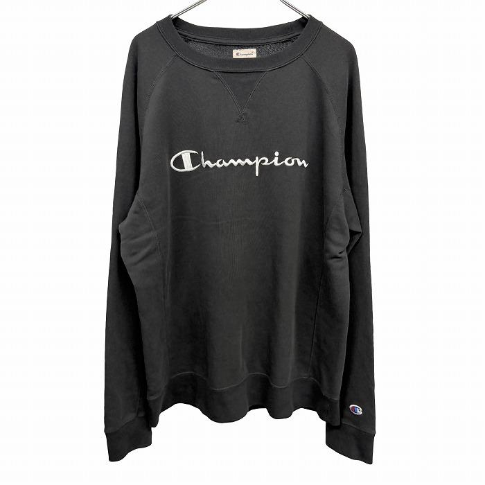 チャンピオン Champion スウェットシャツ トレーナー 裏毛 Vガゼット ラグラン 長袖 ロゴ刺繍 古着 ポリ100% M ブラック 黒×白 メンズ | Champion