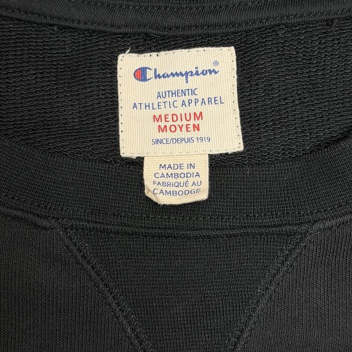 チャンピオン Champion スウェットシャツ トレーナー 裏毛 Vガゼット ラグラン 長袖 ロゴ刺繍 古着 ポリ100% M ブラック 黒×白 メンズ | Champion | 03