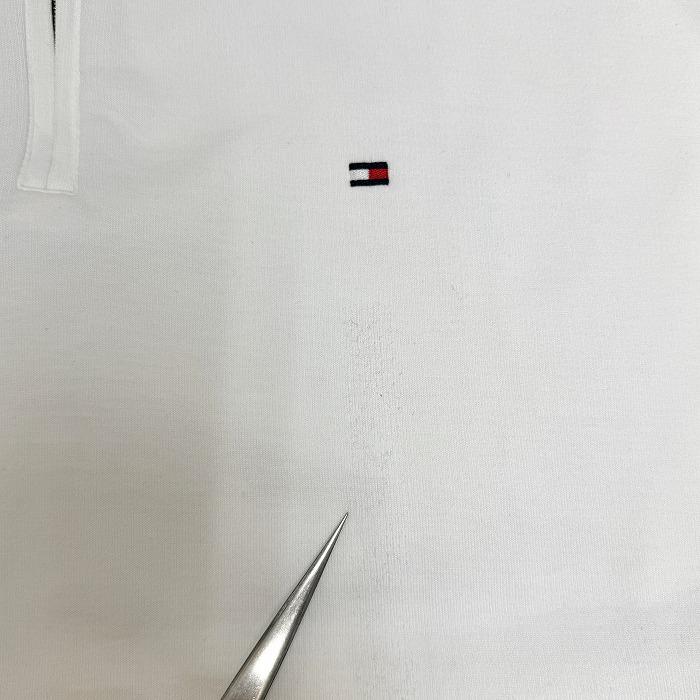 【新品/訳アリ】TOMMY HILFIGER ハイネックカットソー ハーフジップ 長袖 胸にロゴ刺繍 綿×ポリ XL オフホワイト 白系×赤×紺 メンズ | TOMMY HILFIGER | 04
