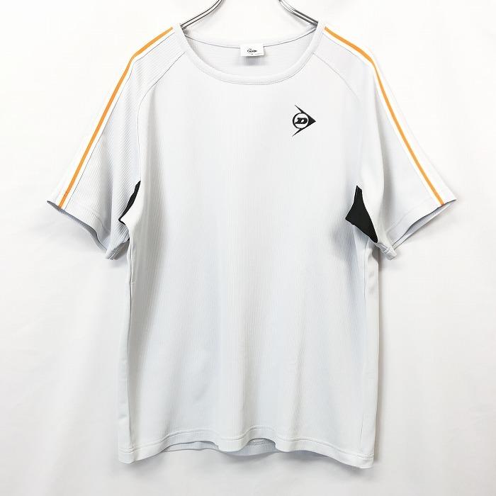 ダンロップ DUNLOP スポーツ Tシャツ カットソー ロゴ刺繍 ラグラン 半袖 日本製 ポリ100% M ライトグレーブルー・オフホワイト系 メンズ｜undo-rowa