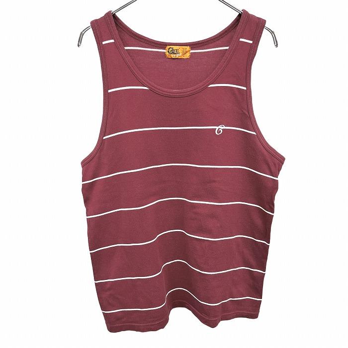 キャリー CALEE タンクトップ ノースリーブ カットソー ボーダー Uネック 日本製 綿100% M ワインレッド 赤系 メンズ(レディース？) | CALEE