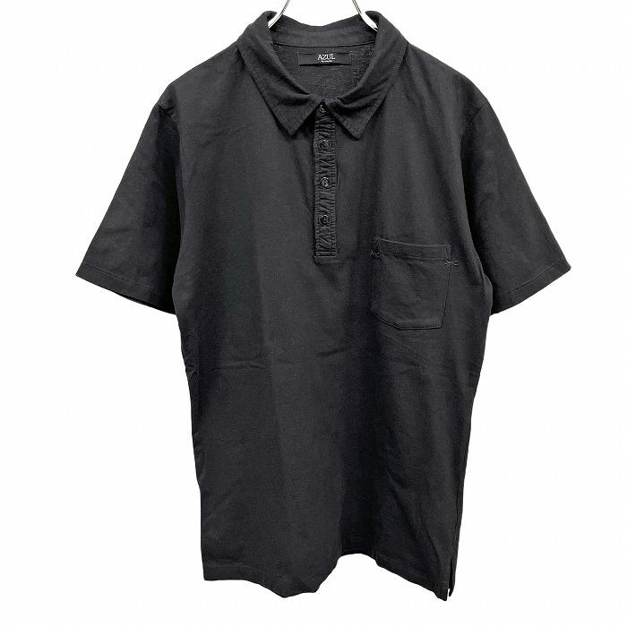 アズールバイマウジー AZUL by moussy ポロシャツ Tシャツ生地 背中にラインストーンのスカル ドクロ ガイコツ 半袖 綿100% M 黒 メンズ｜undo-rowa｜02
