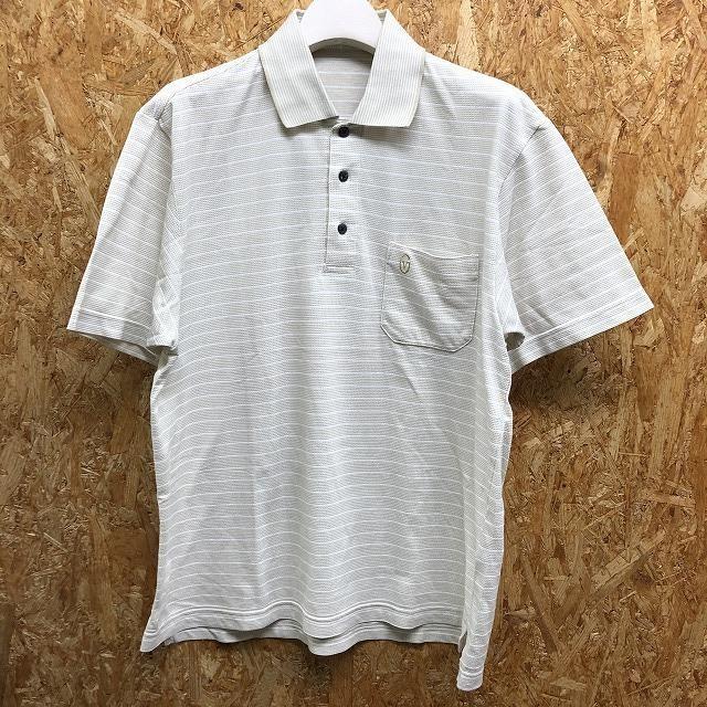 GIANNI VALENTINO ジャンニヴァレンチノ M メンズ ポロシャツ ワンポイントロゴ スプリット糸の刺繍 半袖 綿×ポリ グレージュ系×ホワイト | 