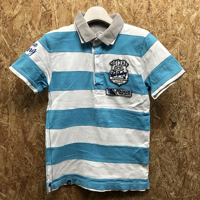 GOTCHA ガッチャ M レディース(メンズ？) ポロシャツ ロゴワッペン 刺繍 切り返し生地 カットソー 半袖 綿100% ホワイト×ブルー×グレー | GOTCHA