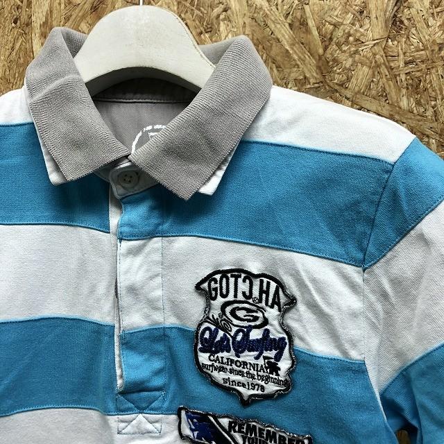 GOTCHA ガッチャ M レディース(メンズ？) ポロシャツ ロゴワッペン 刺繍 切り返し生地 カットソー 半袖 綿100% ホワイト×ブルー×グレー | GOTCHA | 02