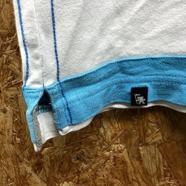 GOTCHA ガッチャ M レディース(メンズ？) ポロシャツ ロゴワッペン 刺繍 切り返し生地 カットソー 半袖 綿100% ホワイト×ブルー×グレー | GOTCHA | 03