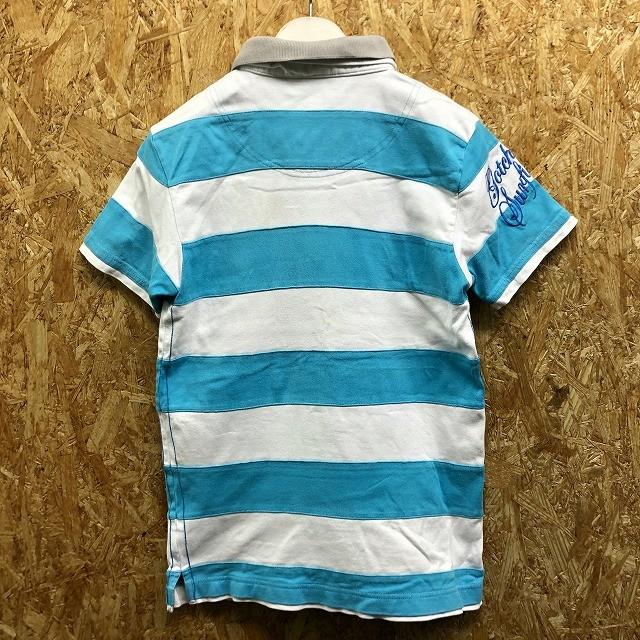 GOTCHA ガッチャ M レディース(メンズ？) ポロシャツ ロゴワッペン 刺繍 切り返し生地 カットソー 半袖 綿100% ホワイト×ブルー×グレー | GOTCHA | 04