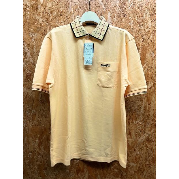 MAXFLI マックスフライ SA メンズ ポロシャツ ゴルフ 鹿の子 襟にチェック柄 胸ポケット カットソー 半袖 綿×ポリ クリームイエロー | 