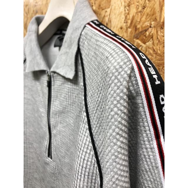 HEAD ヘッド L メンズ ポロシャツ ハーフジップ 肩から袖にロゴテープ ラグラン カットソー 半袖 ポリエステル100% ヘザーグレー | NANEA | 02