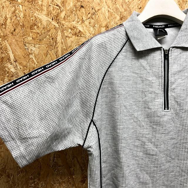 HEAD ヘッド L メンズ ポロシャツ ハーフジップ 肩から袖にロゴテープ ラグラン カットソー 半袖 ポリエステル100% ヘザーグレー | NANEA | 03