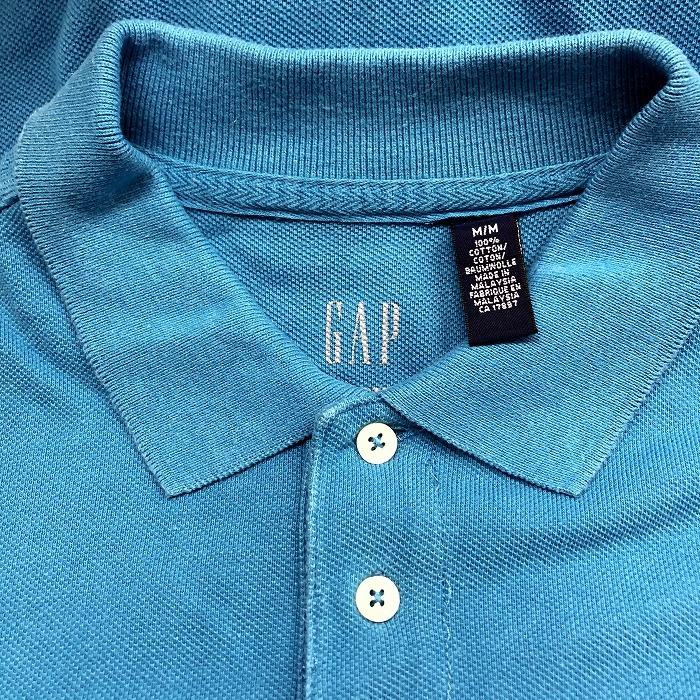 ギャップ GAP ポロシャツ カットソー 鹿の子 無地 半袖 ショートスリーブ ロングテール 綿100% コットン M ブルー 水色 メンズ 男性 | GAP | 02