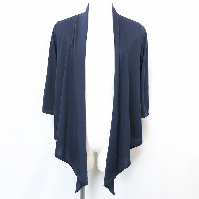 グローブ grove 薄手 7分袖カットソーガウン ショールカラー Tシャツ生地 無地 半袖 ポリエステル×レーヨン M ネイビー 紺 レディース | grove