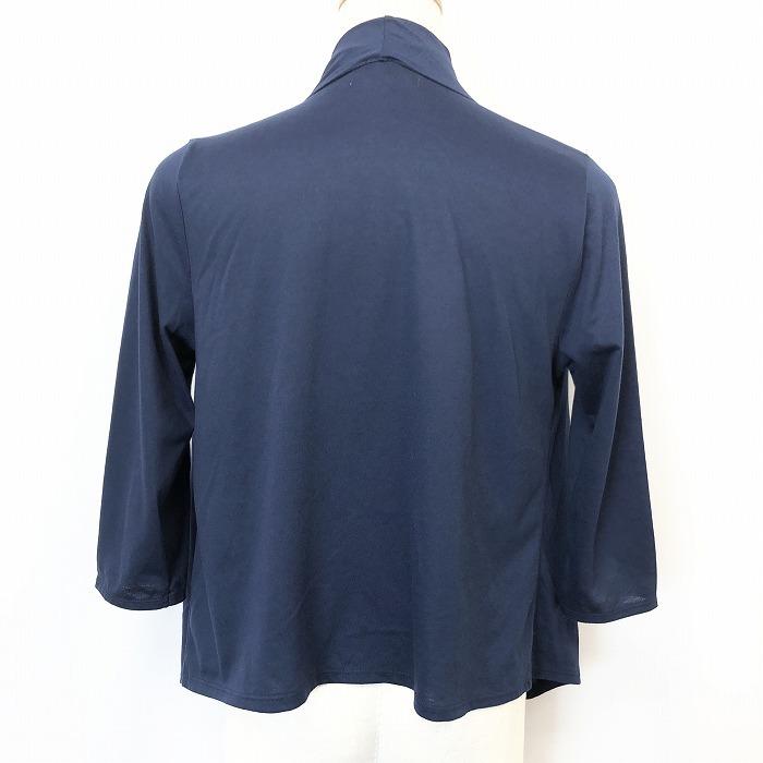 グローブ grove 薄手 7分袖カットソーガウン ショールカラー Tシャツ生地 無地 半袖 ポリエステル×レーヨン M ネイビー 紺 レディース | grove | 01