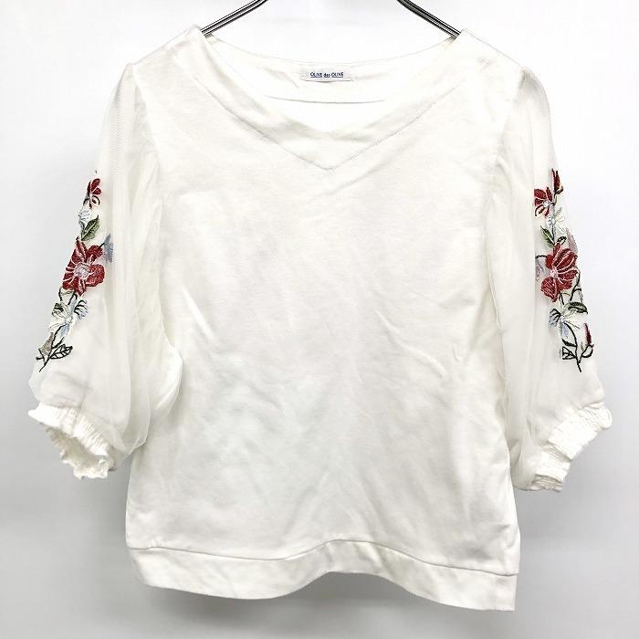 OLIVE des オリーブデオリーブ 花柄バルーンチュールスリーブ T