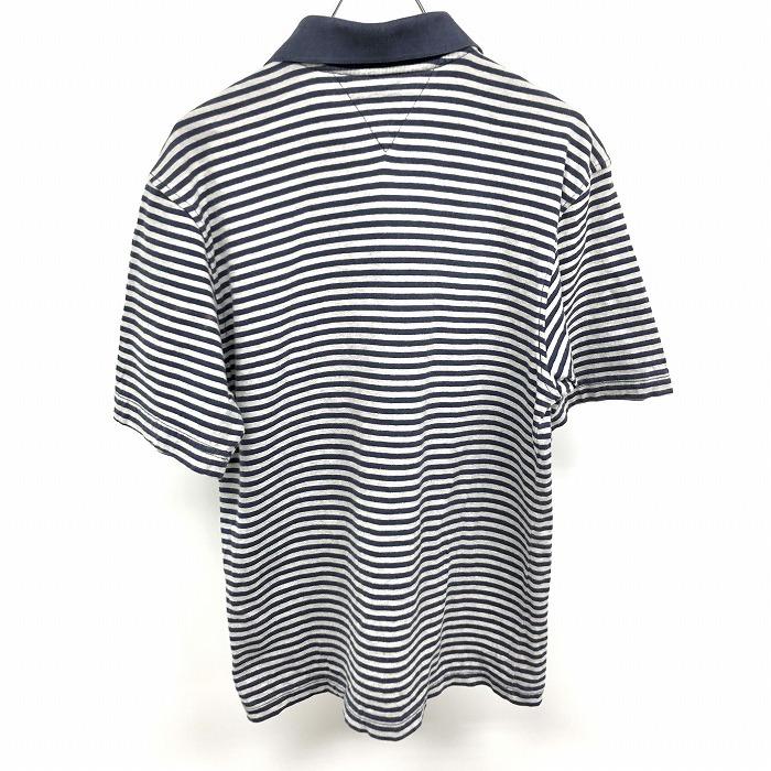 TOMMY HILFIGER フラッグタグ インポート古着 ポロシャツ Tシャツ生地 ボーダー 半袖 綿100% L ヘザーグレー×ネイビー 紺 レディース | TOMMY HILFIGER | 01